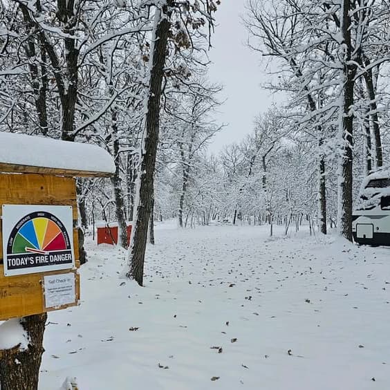 Photo of the campground in the winter with snow